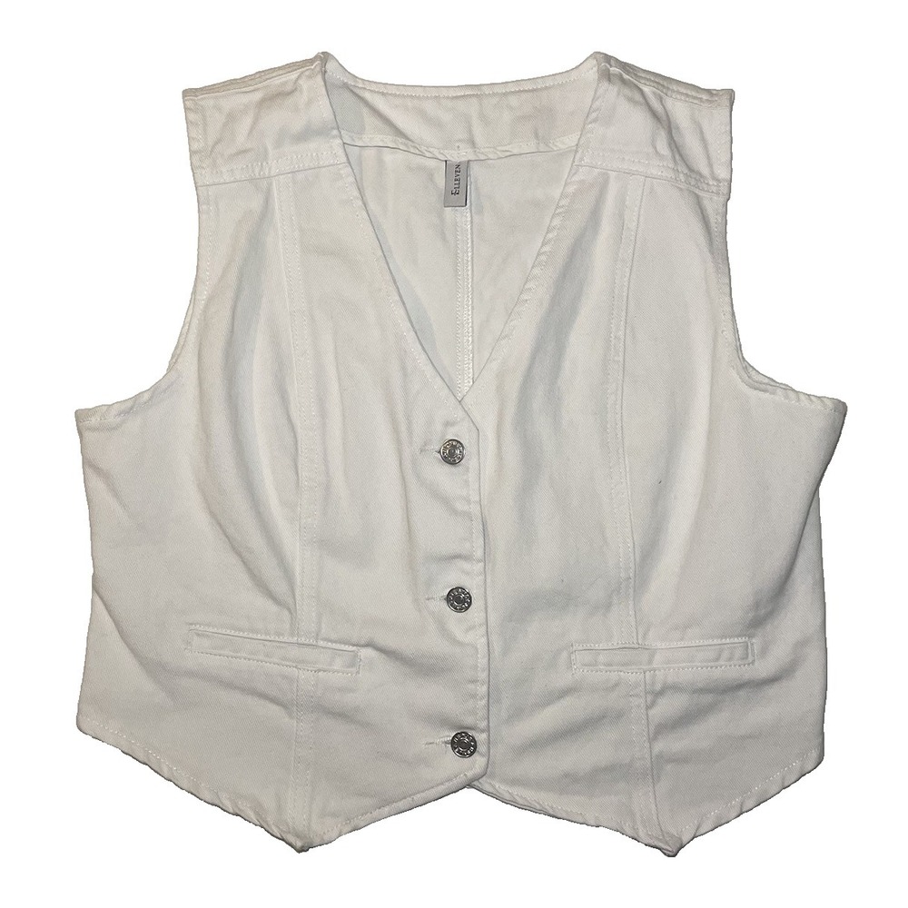 Elleven Women's White Button Sleeveless Vest XL Casual Short Solid